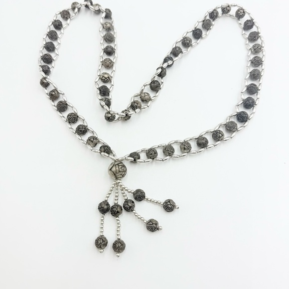 Vintage Silver Plated Bali Style Rose Bud
Metal Beaded Necklace - Picture 6 of 8